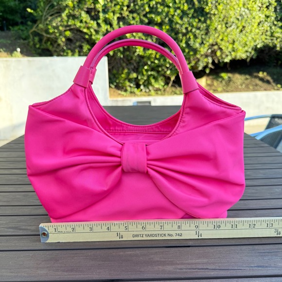 Kate Spade Small Sutton Strawfroyo Nylon Bow Tote Bag Hot Pink PXU4561 - Picture 12 of 14